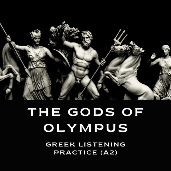 Illustration of the Olympian gods from Greek mythology for a Greek listening practice pack about the Gods of Olympus (A2 level).