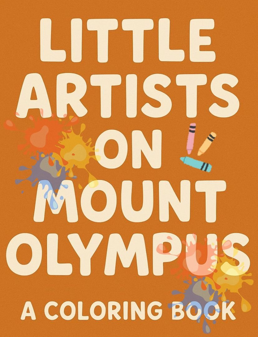 Cover of the children’s coloring book “Little Artists on Mount Olympus,” inspired by Greek mythology.