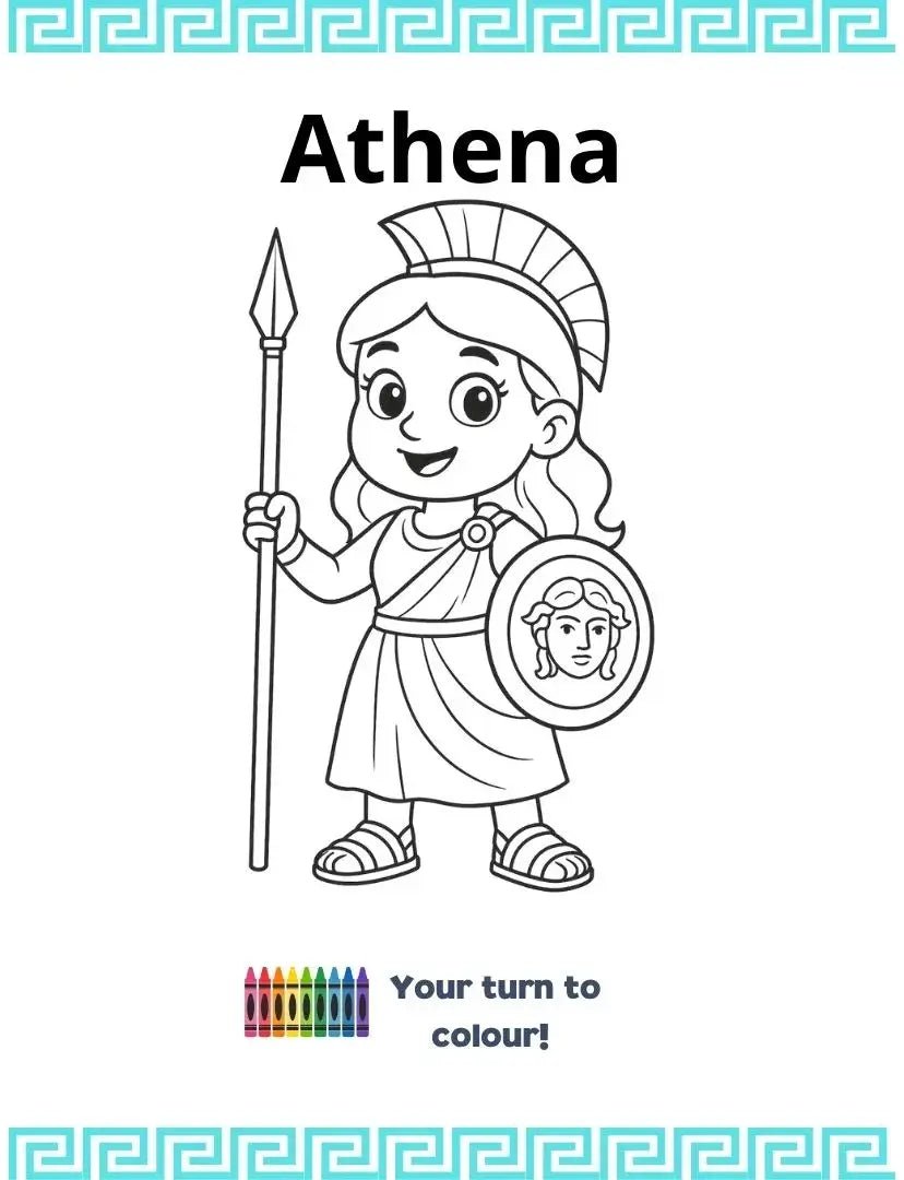 Weekly Greek activity page with fun facts about Athena, an owl illustration, and a maze game guiding the owl to her ancient temple.