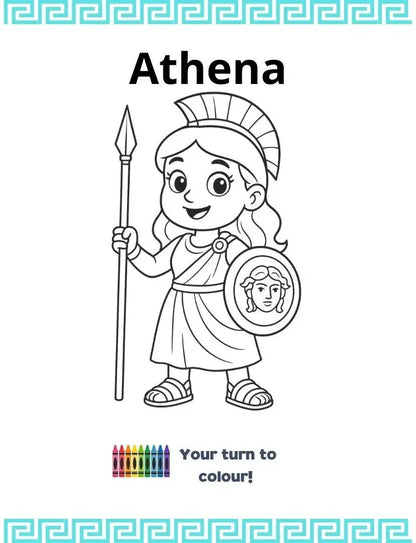 Weekly Greek activity page with fun facts about Athena, an owl illustration, and a maze game guiding the owl to her ancient temple.