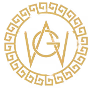 Weekly Greek circular logo with a Greek key pattern and stylized initials