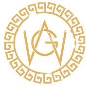 Weekly Greek circular logo with a Greek key pattern and stylized initials